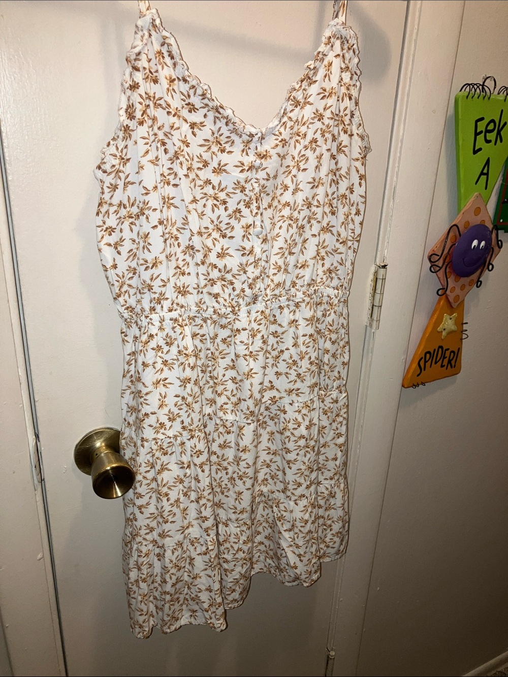 Mimi Chica White Dress with Tan Floral Print Size Large